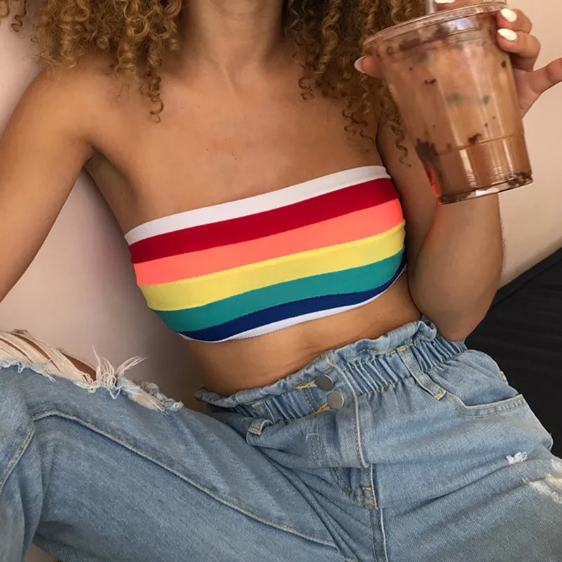 

Summer 2021 women crop tops sexy breathable oem stripes cotton strapless top woman sexy crop, Mixed colors