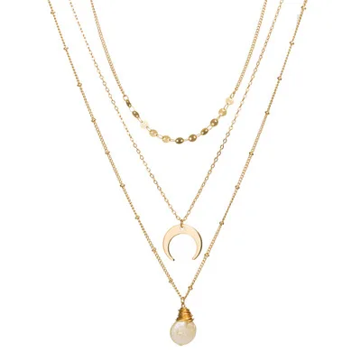 

Free Shipping Natural Stone Gold Chain Layered Womens Pearl Choker Necklace
