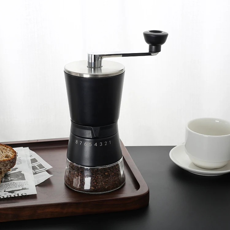 

2021 black ceramic burr adjustable hand manual coffee bean mill grinder for home barista espresso cafe use customized new design