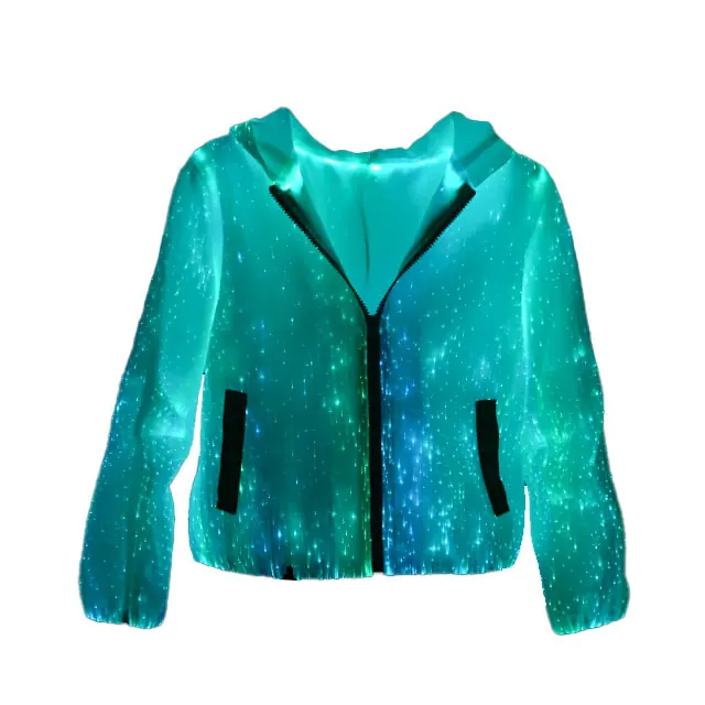 

Fashion Luminous LED Zip up Sweatshirts 7 Colors Glow in the dark jacket Unisex Light Up Rave Fiber Optic Hoodies, Red, blue, green, pink, light blue, gold, white