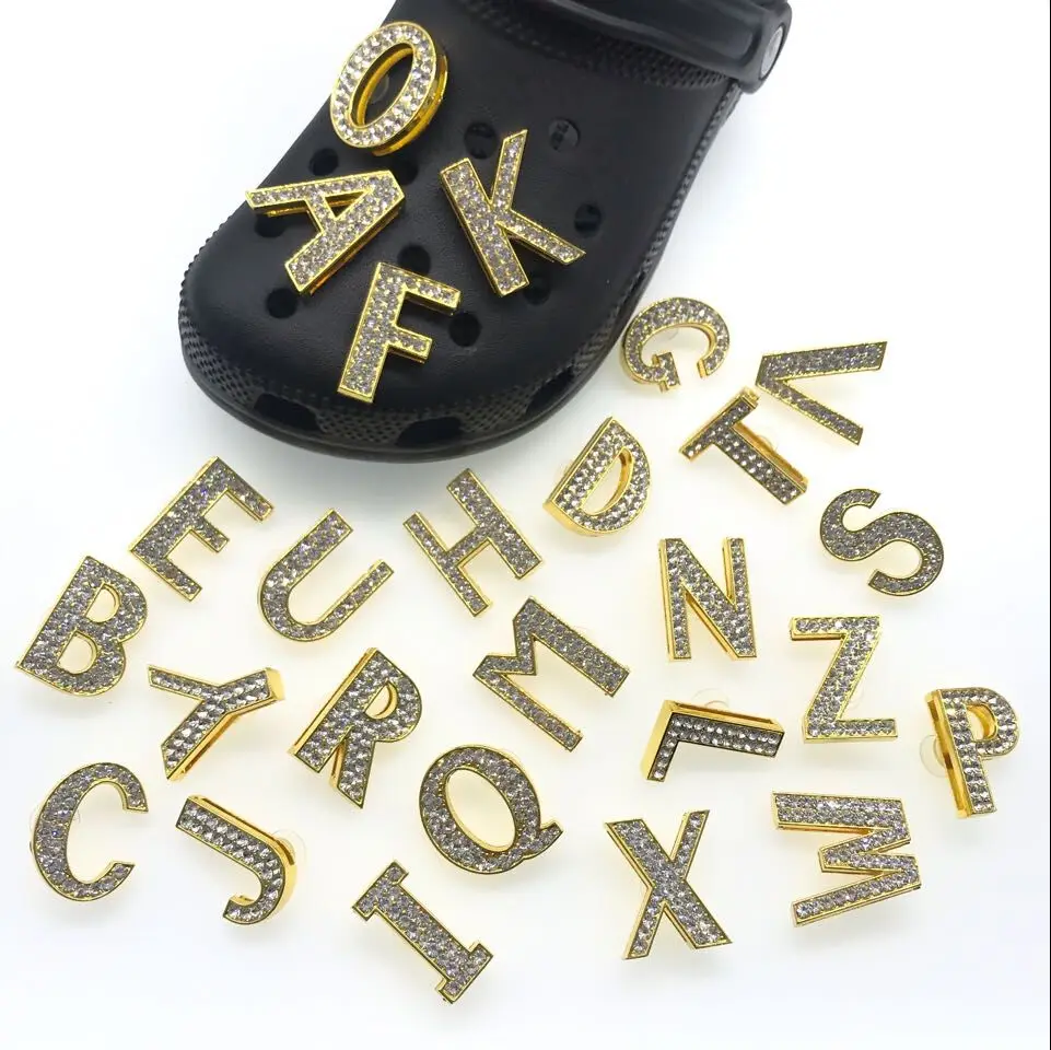 

HOT sale high-class large metal letter clog charms for croc shoe decoration bling letter charms for croc shoe, Gold and silver