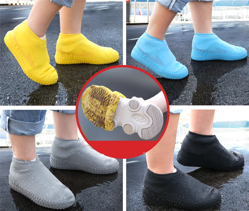 JW_ Silicone Overshoes Rain Waterproof Shoe Covers Boot Cover Recyclable Exqui 