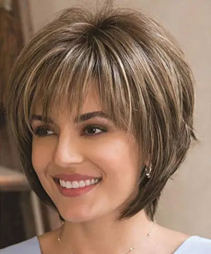 

Aishili wholesale Short Brown Straight Highlights Synthetic Hair Wigs For Women