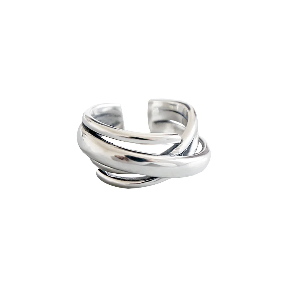 

Real 925 Sterling Silver Rings For Women Multi-layer Winding Irregular Shaped Opening Rings Braided Fine Jewelry