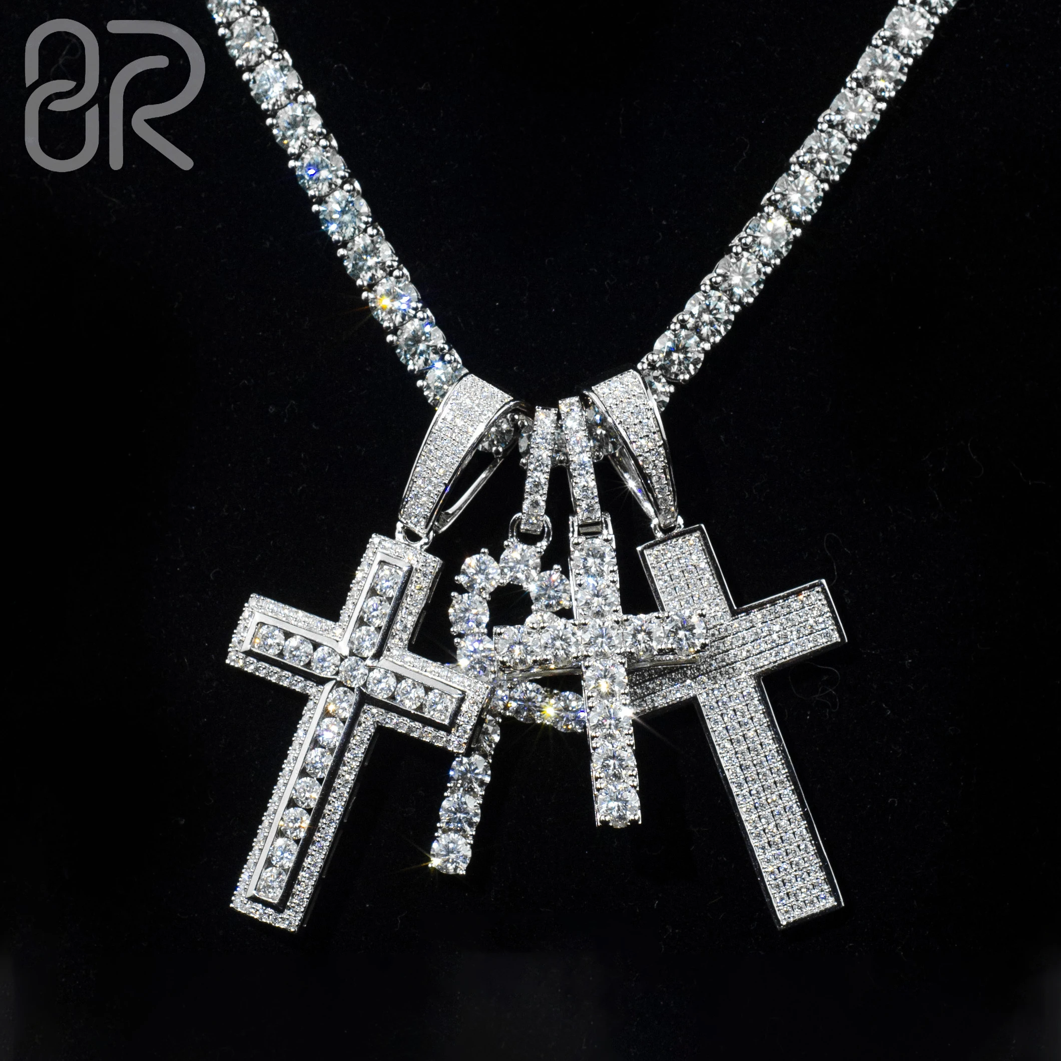 

Pass Diamond Tester Vvs Moissanite Cross Pendant Iced Out Baguette Cut 925 Silver Hip Hop Fine Jewelry Pendant For Men Women