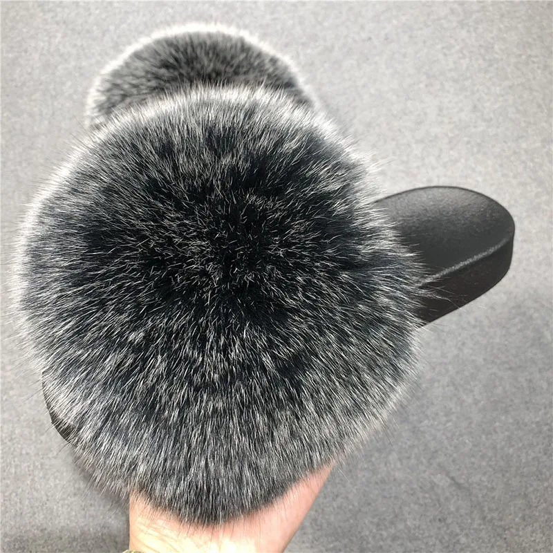 

female real big fur slippers jelly bag flush soft raccoon fur slipper outdoor slider sandals girl fox fur slides for women, Muticolors