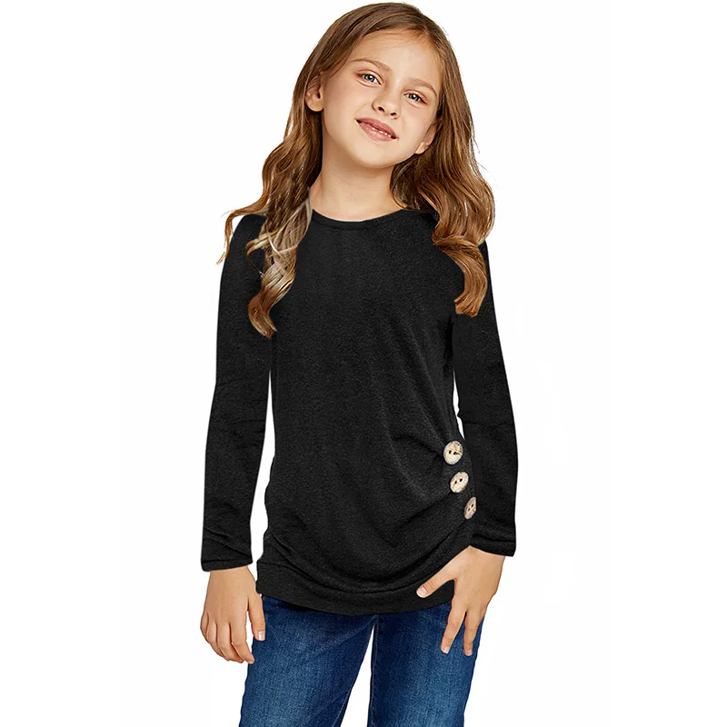 

Fashion Spring & Autumn Little Girl's Long Sleeve Buttoned Side Top, Black
