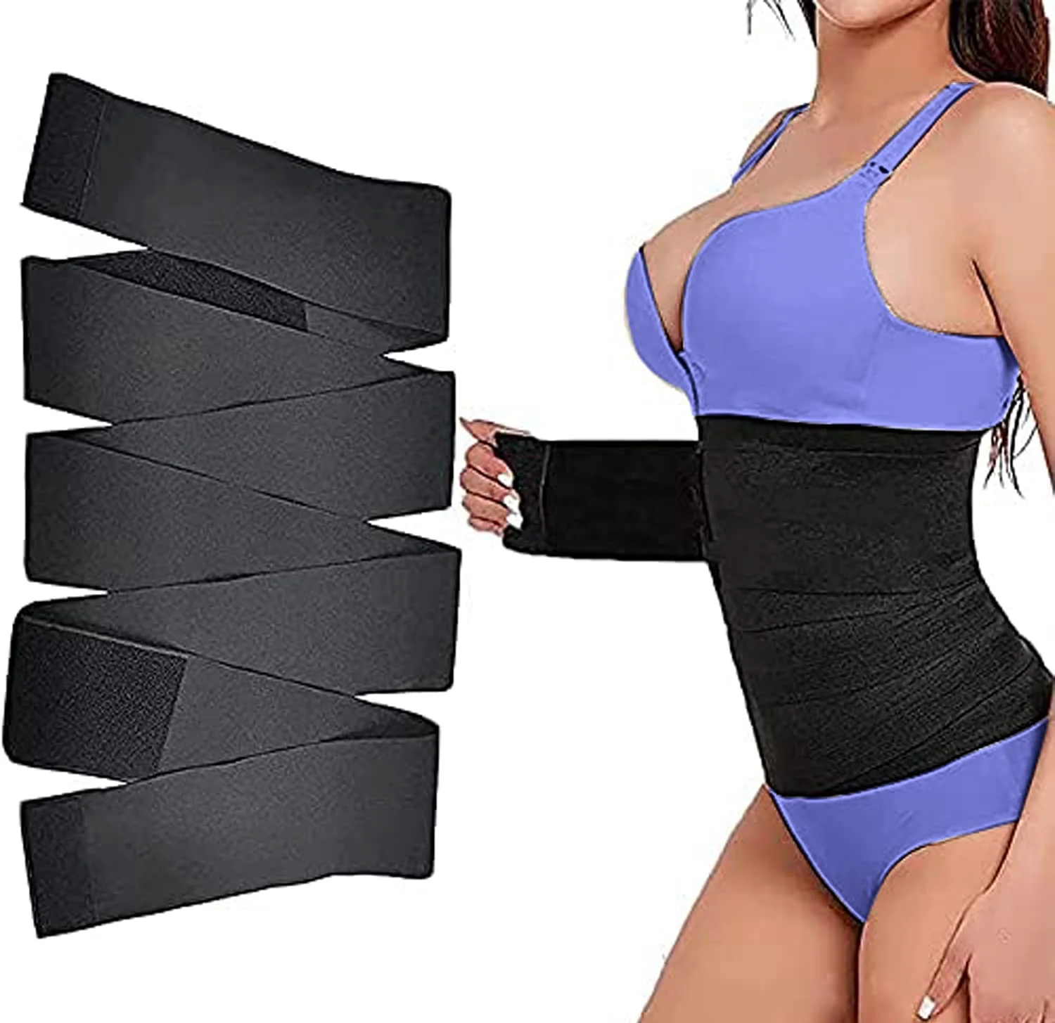 

New Product Free Size 4 Meter Adjustable Lose Weight Elastic Tummy Round Wrap Waist Shaper Belt Slimming Belly Wrap, Black