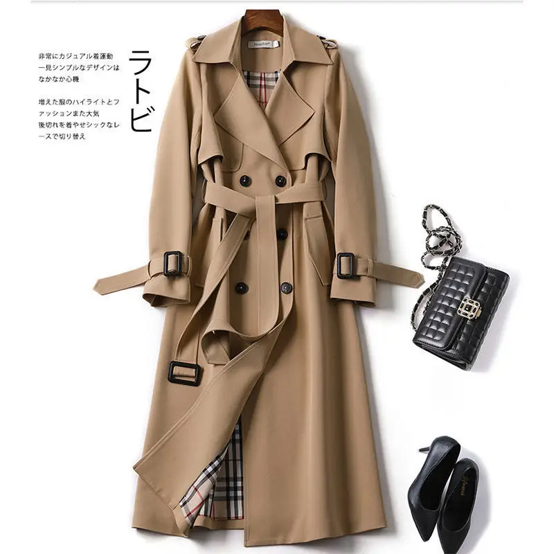 

New Korean mid-length trench coat for women 2020 popular British over-the-knee overcoat for spring autumn, Picture color