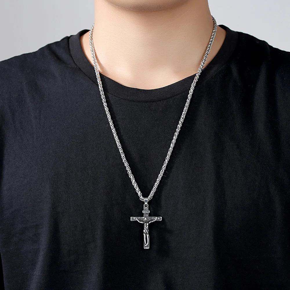 

Vintage Antique Silver Color Cross Pendant Necklace Religious Cross Pendant Necklace For Men Male