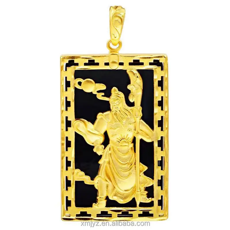 

Vietnam Placer Gold Domineering Men Guan Gong Square Plate Pendant Female Thai Gold Agate Stone Gold Plated Pendant