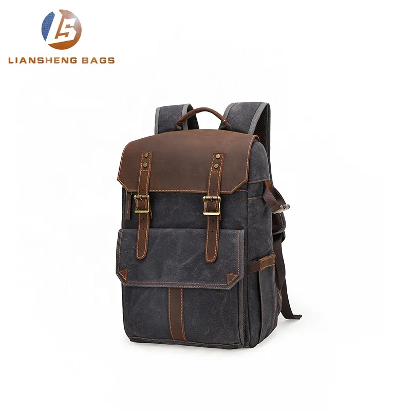 
Liansheng fashion large waterproof canvas leather digital dslr camera bag 