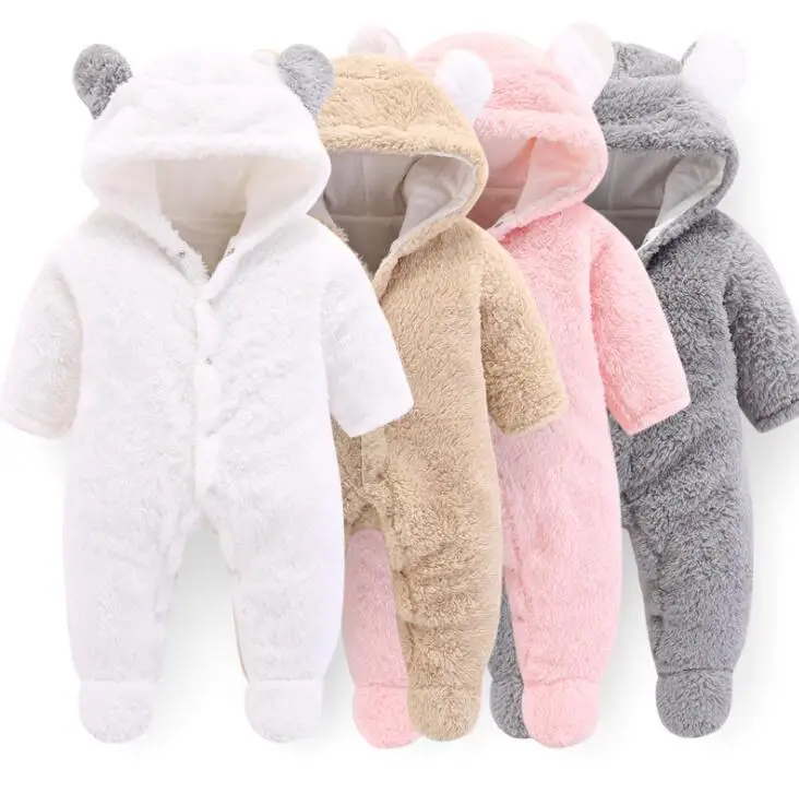 

Newborn Baby Bear Warm Snowsuit 2021 Moco Cotton Fleece Cute Unisex Hooded Romper Jumpsuit Winter Clothes