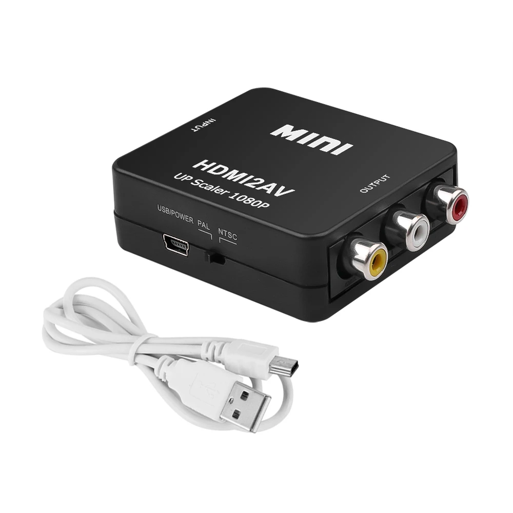 

HDMI-compatible to RCA Converter AV/CVSB L/R Video Box HD 1080P 1920*1080 60Hz HDMI2AV Support NTSC PAL Output HDMIToAV, Black, black or white