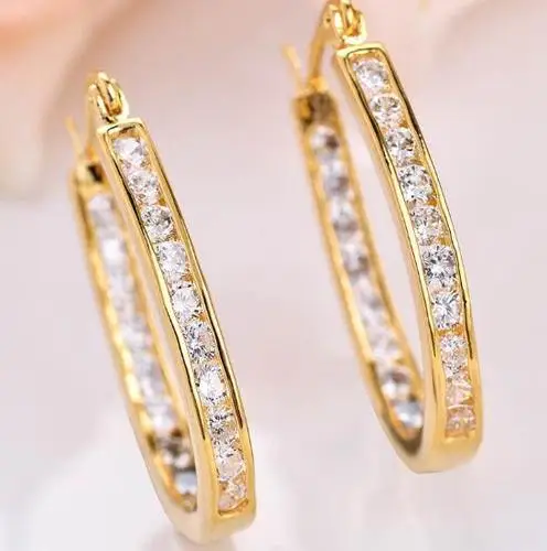 

Fashion Designs KYED051 3A Zircon 18k Gold Hoop Earrings for Women
