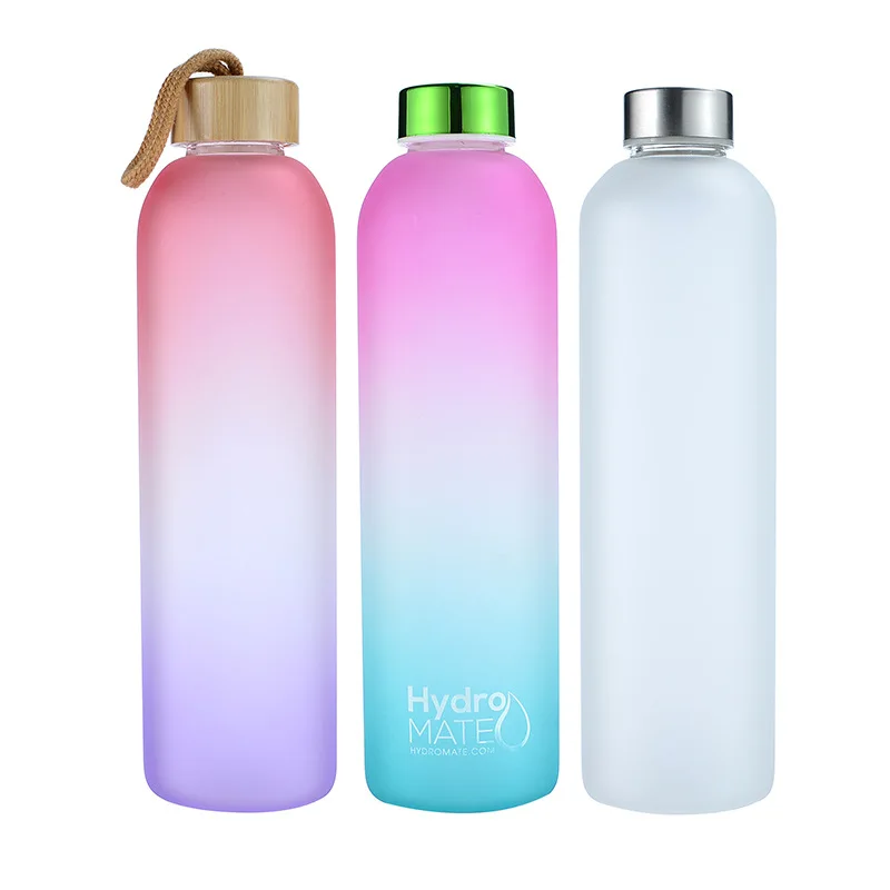 

BPA Free Time marker sport water bottle frosted glass bottle portable