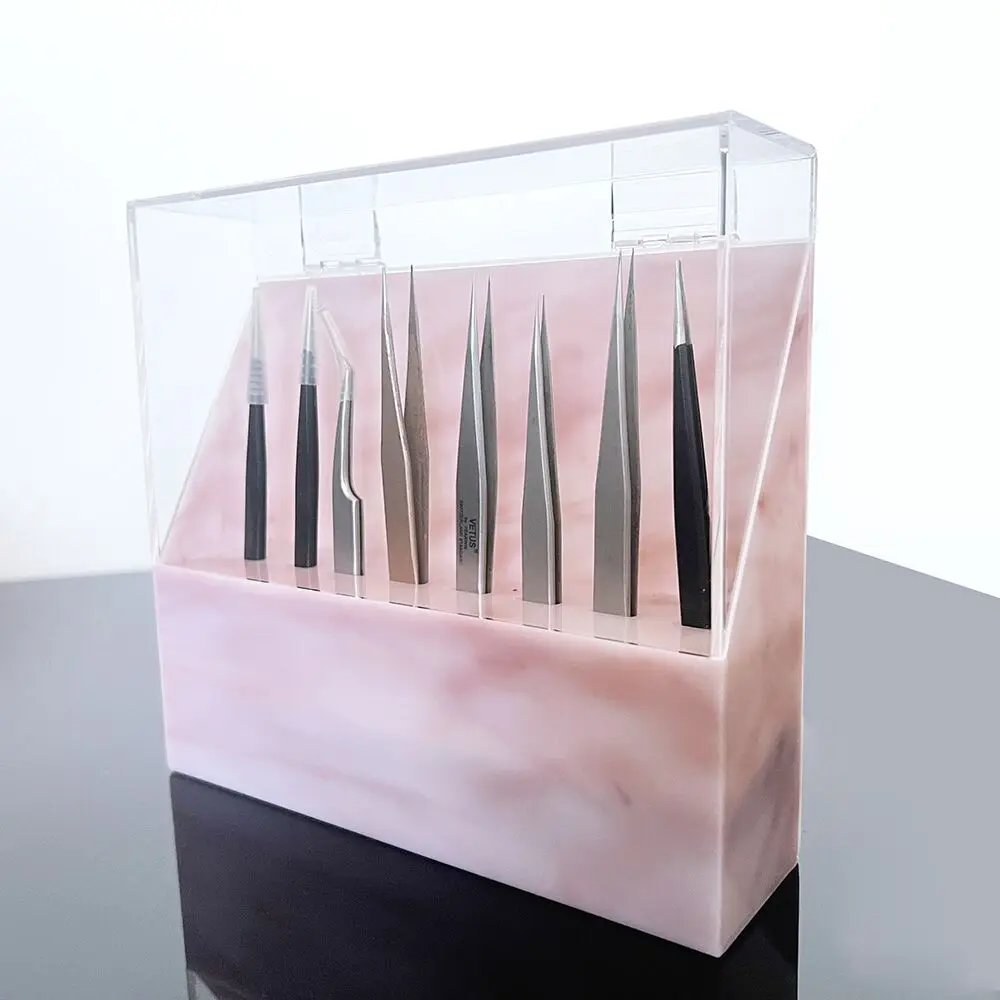 

Wholesale dust-proof acrylic eye lash extension tweezers display stand cover lid Eyelash Display stand tweezers Holder