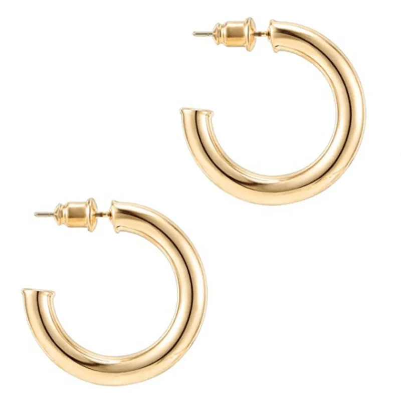 

Women Stainless Steel C-shaped Earrings Thick Gold Plated Minimalist Round Chunky Hoop Earrings