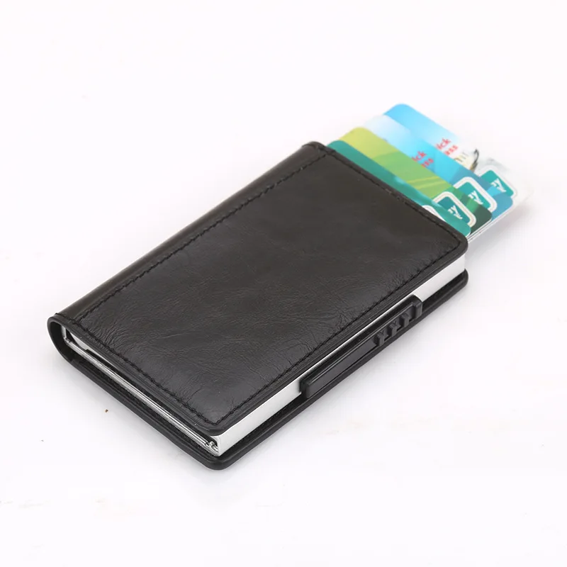 

Wholesale custom vegan leather cardholder rfid minimalist metal anti-rfid card holder wallet, Customized