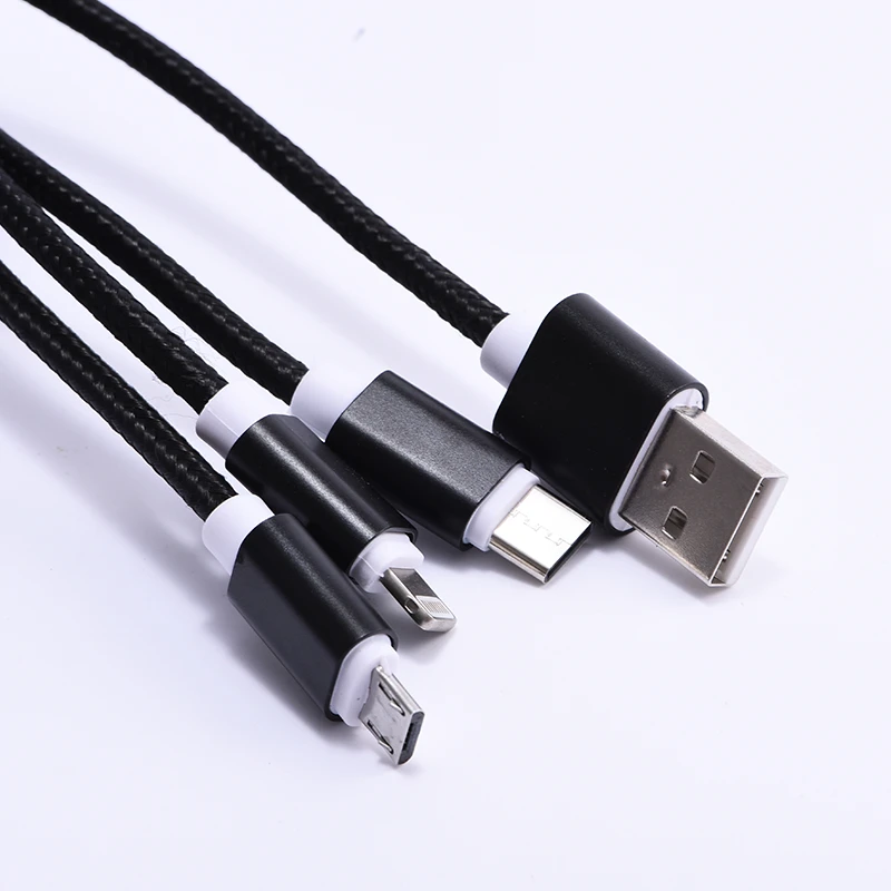 

Nylon mesh braided cable for 3 in 1 fast charging USB data transmission line of IOS / micro USB / type device