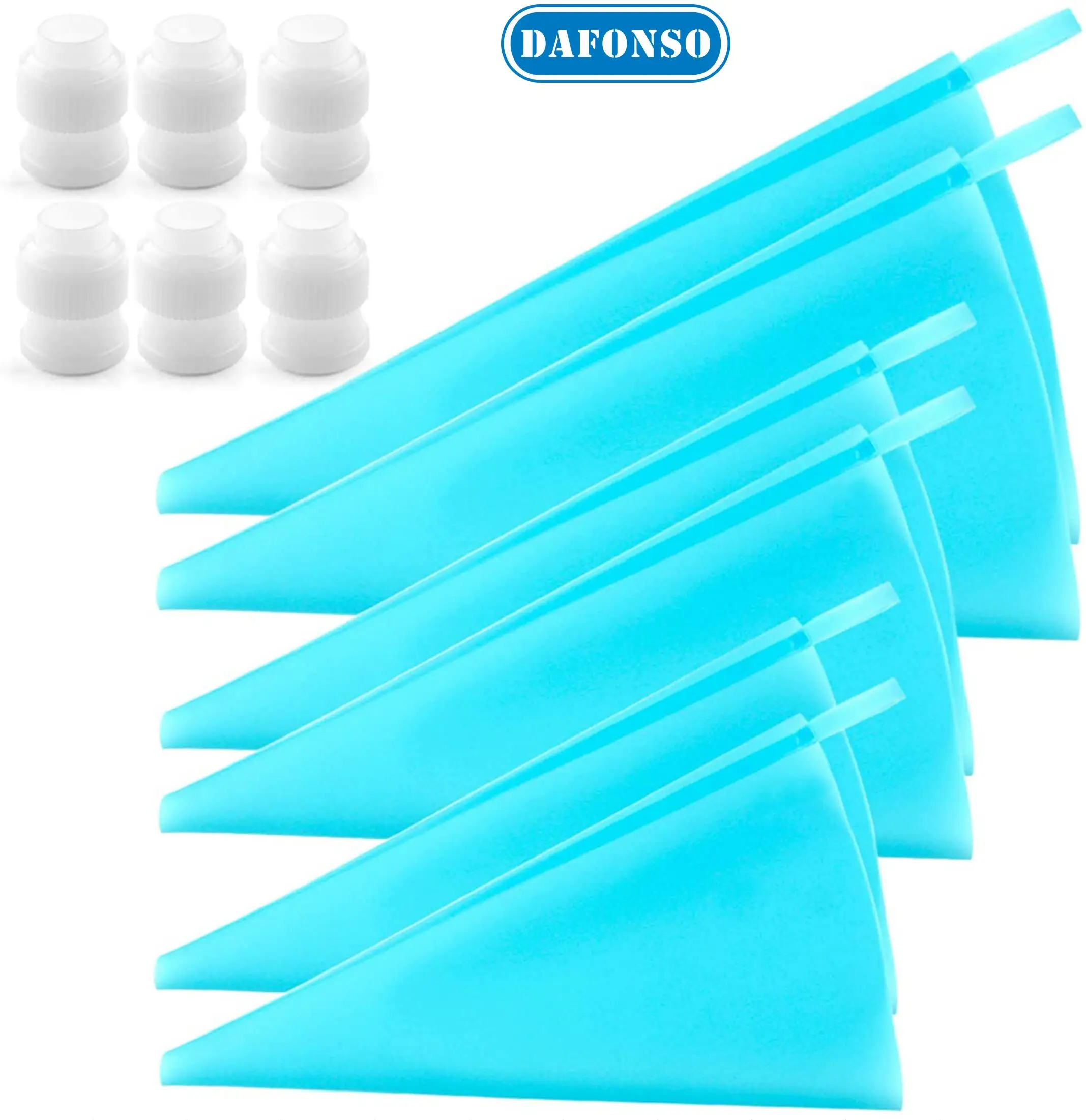 

DAFONSO Silicone Pastry Bags 3 Sizes Reusable Icing Piping Bags Baking Cookie Cake Decorating Bags, Blue/orange/white