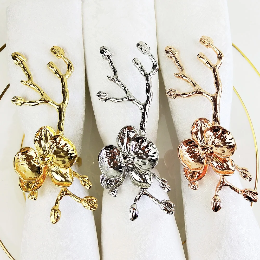 

decorative wintersweet blossom gold metal napkin rings for wedding