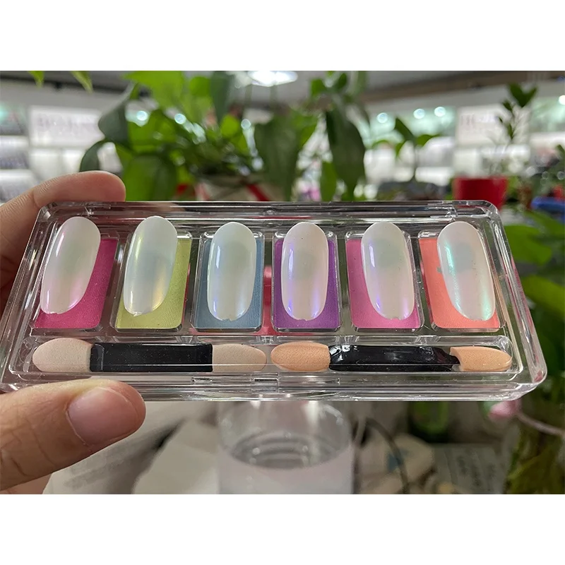 

2021 New Aurora Mirror ChromeHolographic Pigment Solid Chrome Nail Powder 6colors/box mixed mirror holographic effect, 6 colors/box , 18colors