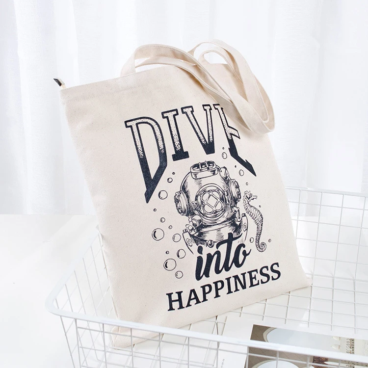 

CG070 New style trendy top design reusable shoulder tote custom printed logo canvas shopping bags with zippers