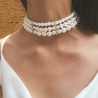 

New Arrival Good Quality Fashion Simple Handmade Temperament Versatile Multi-layer Pearl Geometry Chain Necklace Jewelry Women