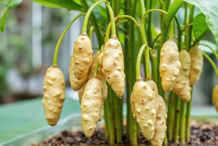 Hand harvesting ginger rhizomes from soil showing mature branching structure and healthy texture