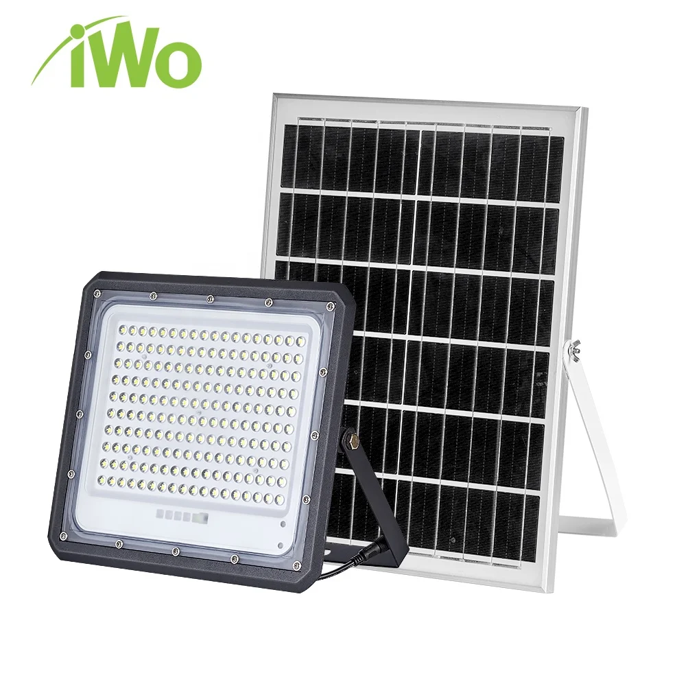 IWO outdoor dc 12 24 volt 10 20 30 50 80 100 200 watt rechargeable emergency led solar flood light