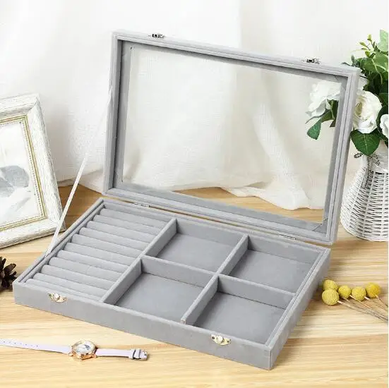 

Custom Logo Travel Jewelry Box Organizer Velvet Jewelry Storage Case for Ring Earring Necklace, Cymk