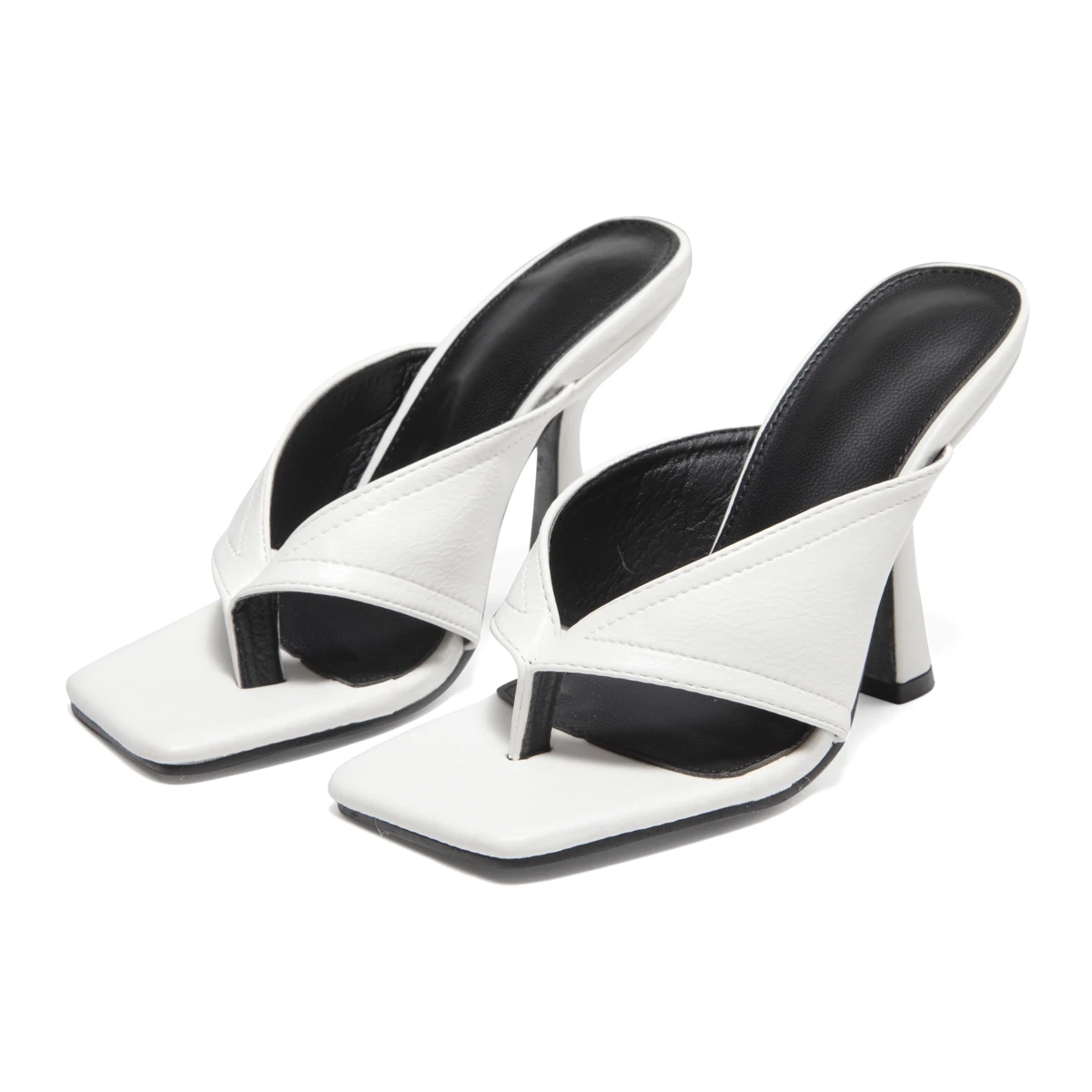 

pumps sandals high heels for ladies and women Genuine Leather Sexy square toes heeled sandals, White