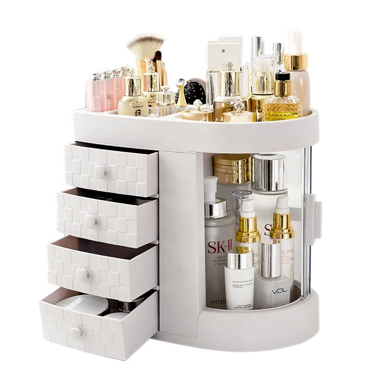 

High Capacity Desktop Storage Makeup Storage Box Portable Cosmetic Organizer Make Up Storage Box Desktop Drawers, Pink white green
