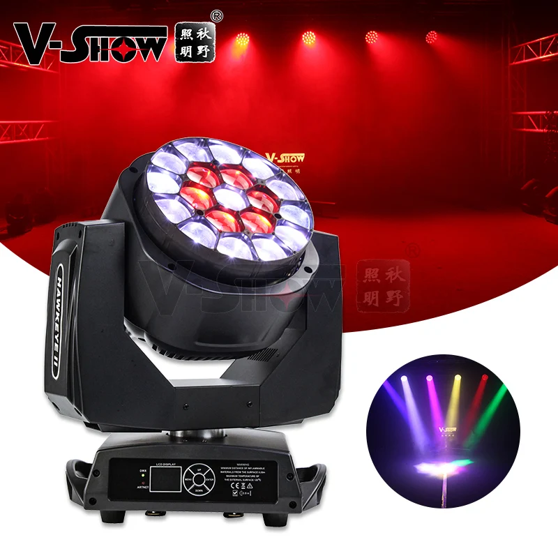 

shipping time 30day Stage light 2pcs 19x15w RGBW 4IN1 zoom led Big Bee Eyes wash led moving head beam wash zoom