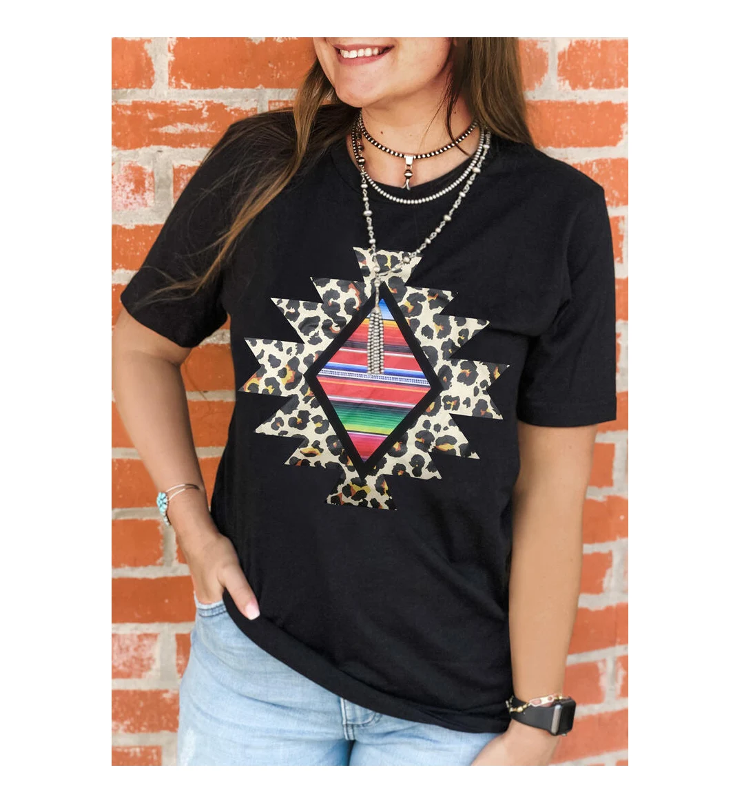 

Leopard Geometric Aztec Serape Striped T Shirt Tee Short Sleeve