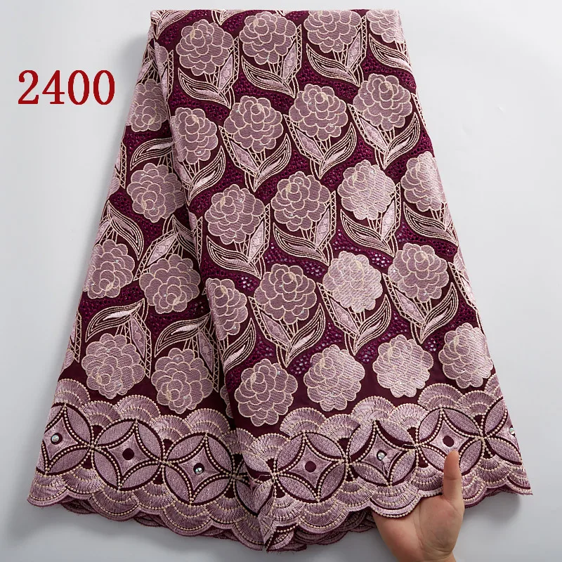 

2400 Free Shipping Nigerian Embroidery Flower Swiss Voile Lace Fabric African Swiss Cotton Lace Fabric For Dress, Cupion