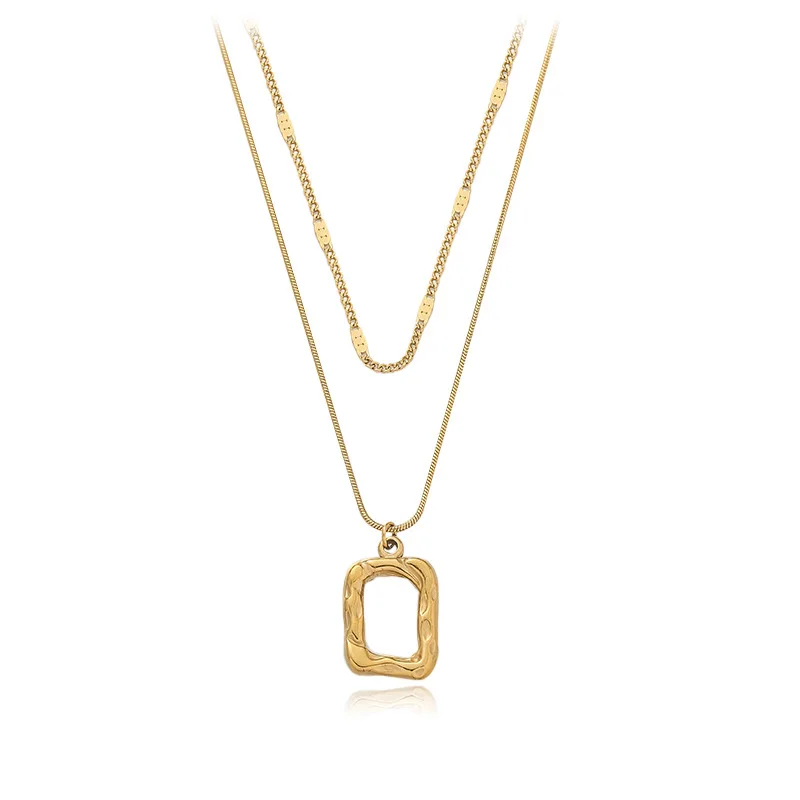 

Dylam Rectangle Pendant Fashion Statement Popular 18K Gold Plated Stainless Steel Jewelry Double Necklace
