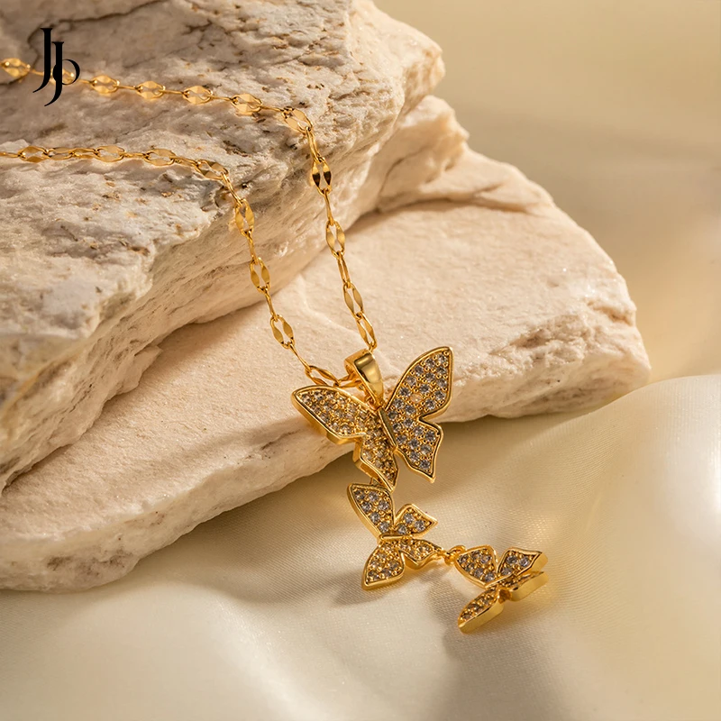 

JOJO Fashion 18K gold plated stainless steel butterfly necklace pendant Dainty zirconia fashion necklace statement jewelry