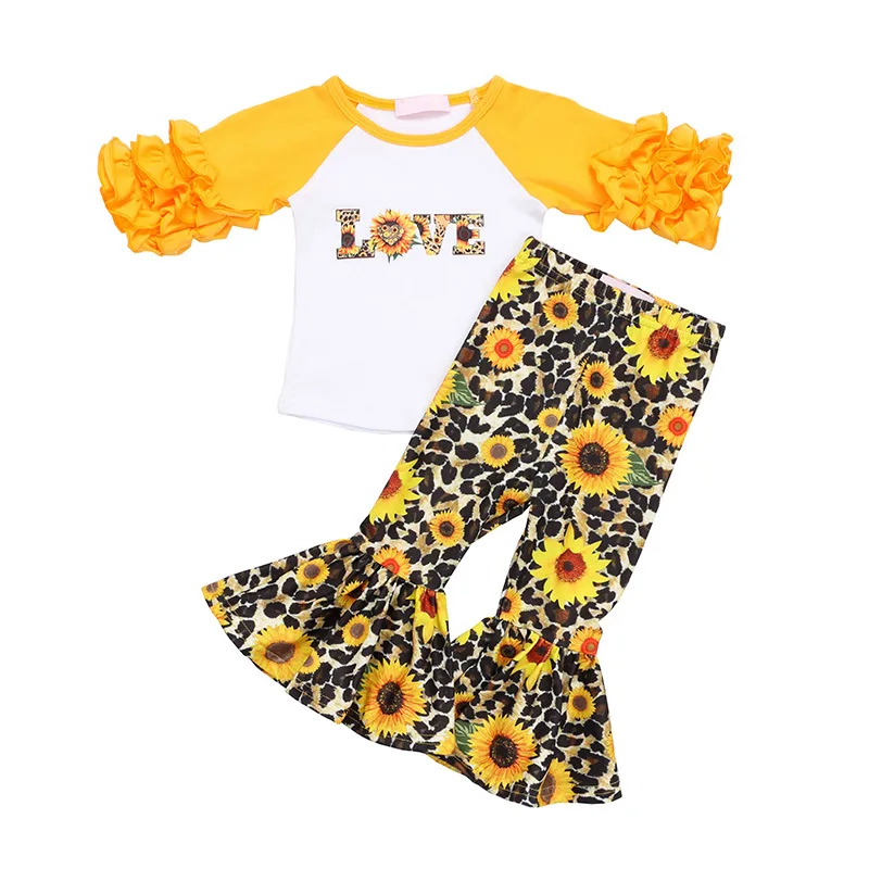 

Toddler Clothes Girls Boutique Kids Clothing Shirt Top Bell Bottom Pants Two-piece Suit Sets Clothes