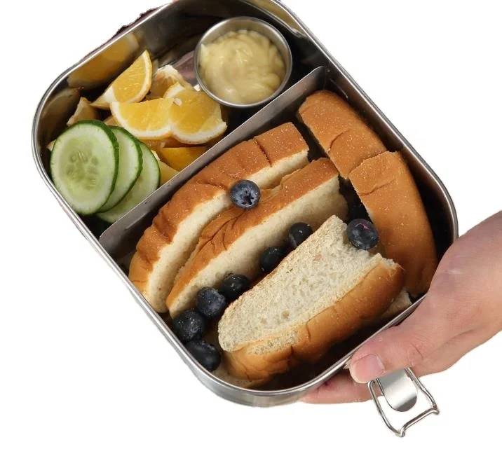 

China Manufacture 304 Stainless Steel 2/3 Compartment Bento Lunch Box For Food Container, Silver