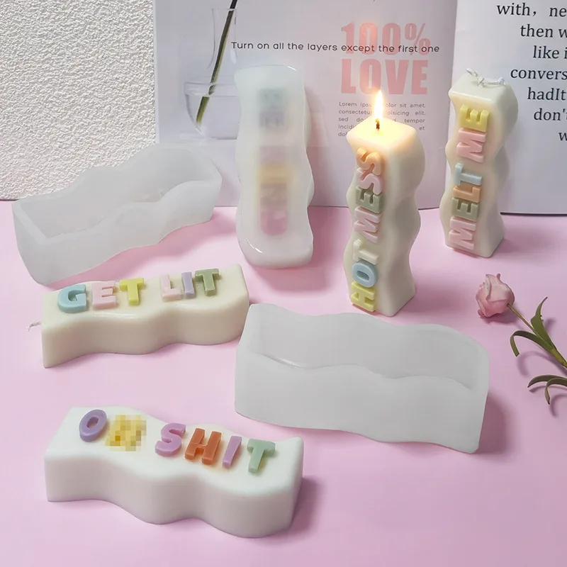 

Letter Candle Silicone Molds Slogan 3D Aromatherapy Pillar Wave Candle Epoxy Resin plaster soap Mould
