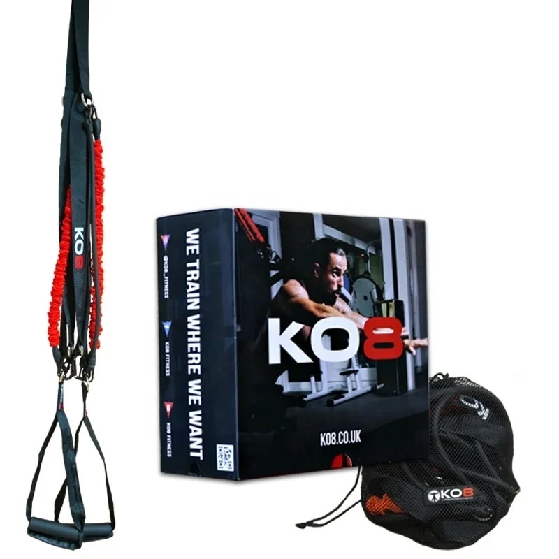 

Wellshow Sport KO8 Pro Suspension Resistance Bands Trainer KO8 Fitness Functional Training System A Complete Gym In A Bag, Black,red