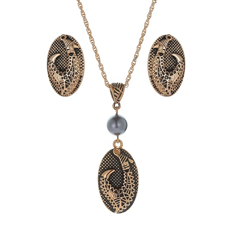 

wholesale luxury jewelries earing and pendant set Oval Golden fashion Hawaii Earring Necklace