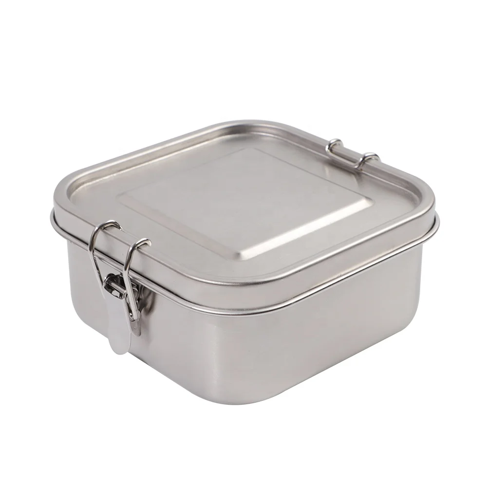 

Food Grade Square Stainless Steel Lunch Box Bento Food Box with Lock Seal Lid Fresh Box for Kids Snack