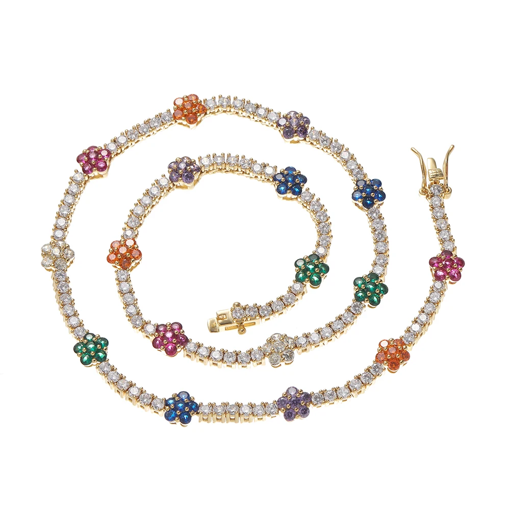 BC131 2.5mm Tennis Chian Women Flower Shape CZ Necklace Fashion Jewelry Party Gift