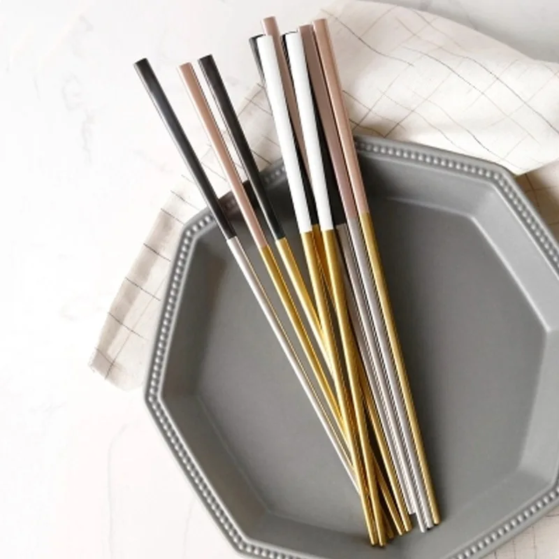 

Nordic 304 Stainless Steel Portugal 23cm Chopsticks Tableware Square Non-Slip Chinese Style Gifts Chopsticks Cross-Border