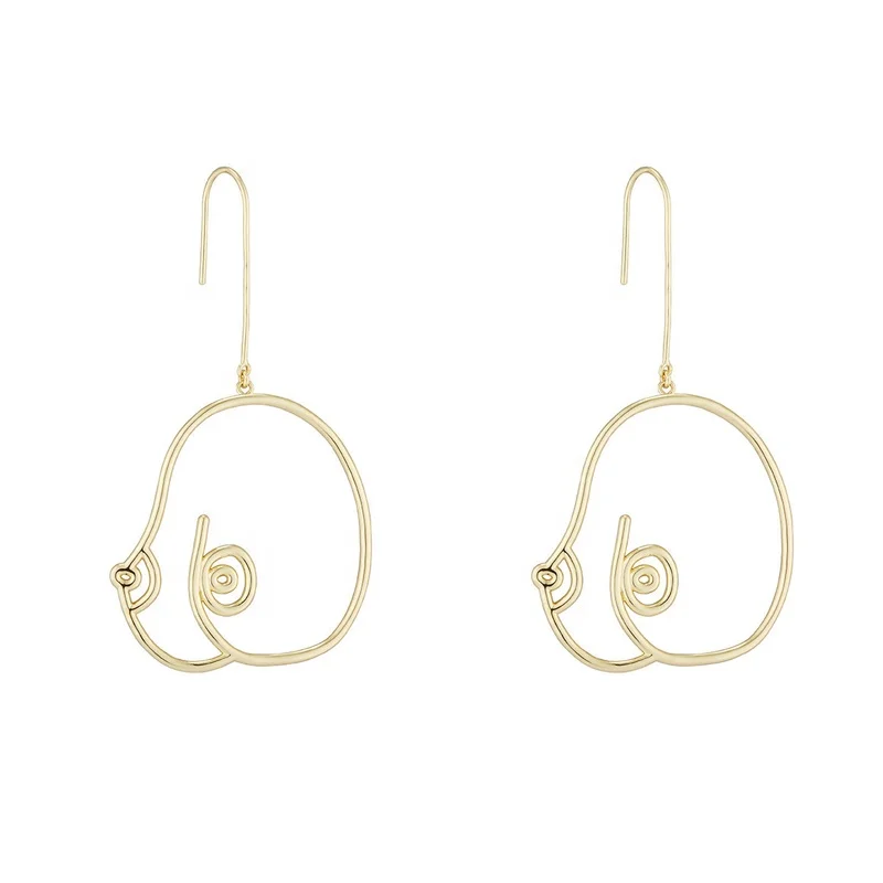 

2020 Unique Abstract Lady Breast Statement Hoop Earrings For Women Hollow Outline Body Earrings LJ-0108