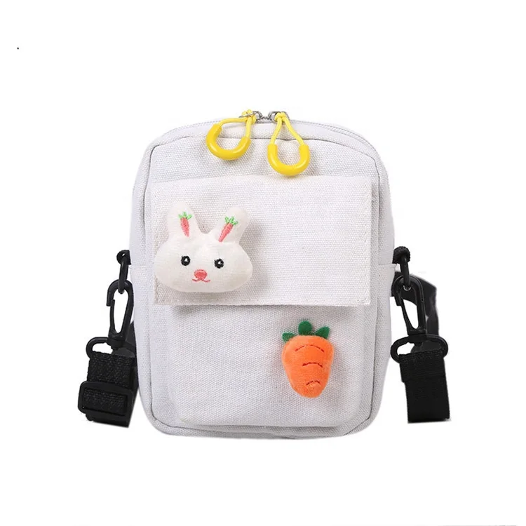 

Canvas student cartoon cute doll shoulder phone bags 2022 ladies women fashionable messenger bags