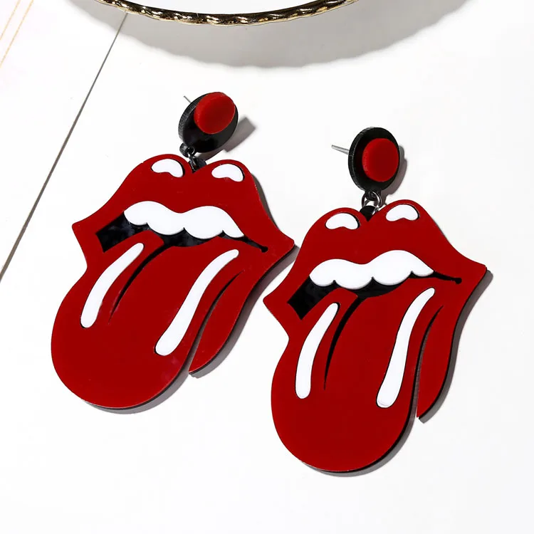 

Wholesale Funny Statement Tongue Resin Acrylic Earrings Red Mouth Lip Earring, Picture